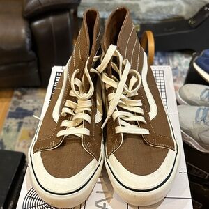Men's Vans Brown High-Top Canvas Sneakers with Cream Accents